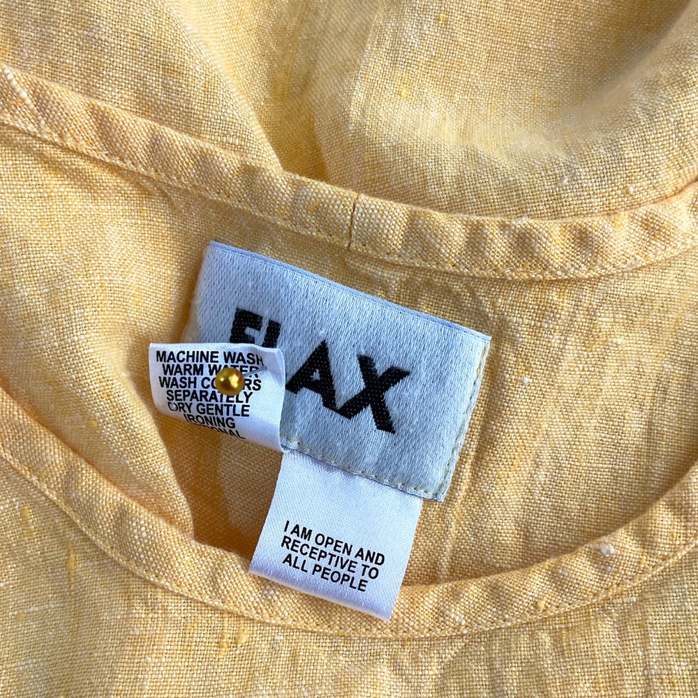 Flax Linen Tunic Top Short Sleeve Yellow (L) - Picture 4 of 7